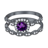 Two Piece Round Natural Stone Bridal Ring