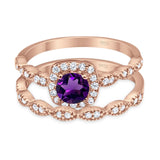 Two Piece Round Natural Stone Bridal Ring