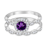 Two Piece Round Natural Stone Bridal Ring