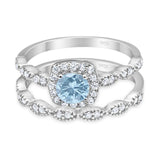 Two Piece Round Natural Aquamarine Bridal Set Ring 925 Sterling Silver