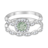 Two Piece Round Natural Green Amethyst Prasiolite Bridal Set Ring 925 Sterling Silver