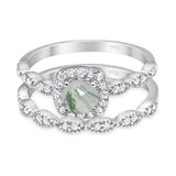 Two Piece Round Natural Green Moss Agate Bridal Set Ring 925 Sterling Silver