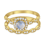 Two Piece Round Natural Stone Bridal Ring
