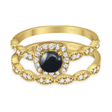 Two Piece Round Natural Stone Bridal Ring