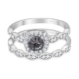 Two Piece Round Natural Rutilated Quartz Bridal Set Ring 925 Sterling Silver