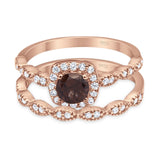 Two Piece Round Natural Stone Bridal Ring