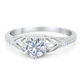 Round Natural Stone Leaf Vintage Style Ring