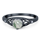 Round Natural Stone Leaf Vintage Style Ring