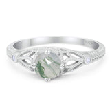 Round Natural Stone Leaf Vintage Style Ring