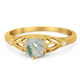 Round Natural Stone Leaf Vintage Style Ring