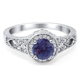 Art Deco Round Natural Stone Halo Ring