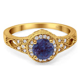 Art Deco Round Natural Stone Halo Ring