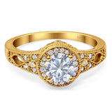 Art Deco Round Natural Stone Halo Ring