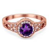 Art Deco Round Natural Stone Halo Ring