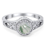 Art Deco Round Natural Stone Halo Ring