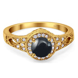 Art Deco Round Natural Stone Halo Ring