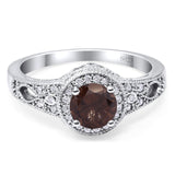 Art Deco Round Natural Stone Halo Ring