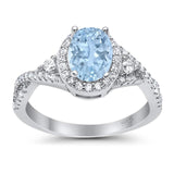 Art Deco Oval Natural Aquamarine Twisted Infinity Ring 925 Sterling Silver