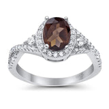 Art Deco Oval Natural Chocolate Smoky Quartz Twisted Infinity Ring 925 Sterling Silver