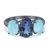Art Deco Oval Natural Stone Trio Ring