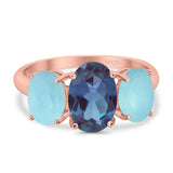 Art Deco Oval Natural Stone Trio Ring