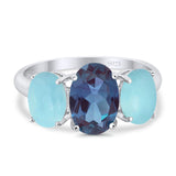 Art Deco Oval Natural Stone Trio Ring