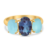 Art Deco Oval Natural Stone Trio Ring