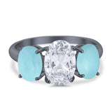 Art Deco Oval Natural Stone Trio Ring