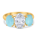 Art Deco Oval Natural Stone Trio Ring