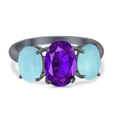 Art Deco Oval Natural Stone Trio Ring