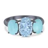 Art Deco Oval Natural Stone Trio Ring