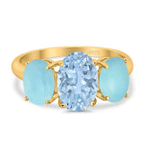 Art Deco Oval Natural Stone Trio Ring