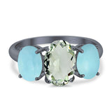 Art Deco Oval Natural Stone Trio Ring