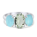 Art Deco Oval Natural Stone Trio Ring