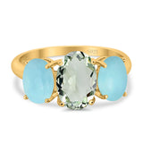 Art Deco Oval Natural Stone Trio Ring
