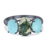 Art Deco Oval Natural Stone Trio Ring