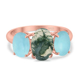 Art Deco Oval Natural Stone Trio Ring