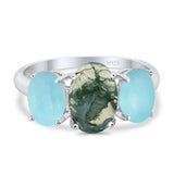 Art Deco Oval Natural Stone Trio Ring