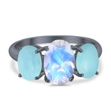 Art Deco Oval Natural Stone Trio Ring