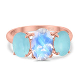 Art Deco Oval Natural Stone Trio Ring