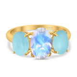 Art Deco Oval Natural Stone Trio Ring