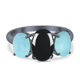 Art Deco Oval Natural Stone Trio Ring