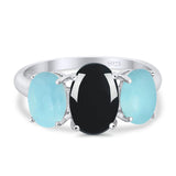 Art Deco Oval Natural Stone Trio Ring