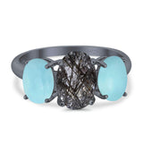Art Deco Oval Natural Stone Trio Ring