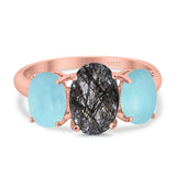 Art Deco Oval Natural Stone Trio Ring