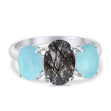 Art Deco Oval Natural Stone Trio Ring