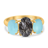 Art Deco Oval Natural Stone Trio Ring