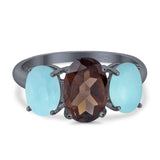 Art Deco Oval Natural Stone Trio Ring