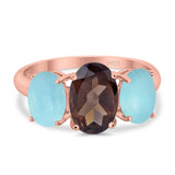Art Deco Oval Natural Stone Trio Ring