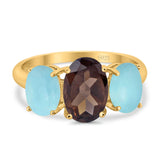 Art Deco Oval Natural Stone Trio Ring